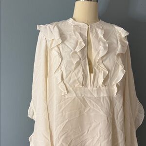 A.L.C. Cream White Silk Blouse | Pirate Style Open Sleeve Cold Sleeve silk top